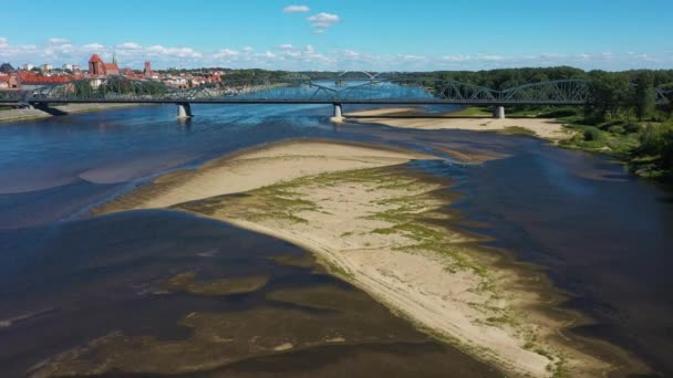 Vistula Bridge Torun Wisla Most Pilsudskego Aerial View Poland High — Stock Video