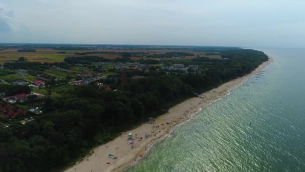 Panorama Beach Baltic Sea Gaski Plaza Morze Baltyckie Αεροφωτογραφία Πολωνία — Αρχείο Βίντεο