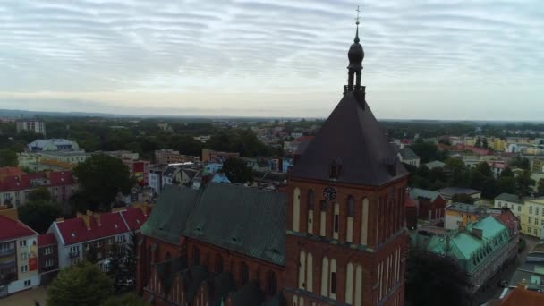 Catedral Cidade Velha Koszalin Katedra Nmp Stary Rynek Aerial View — Vídeo de Stock