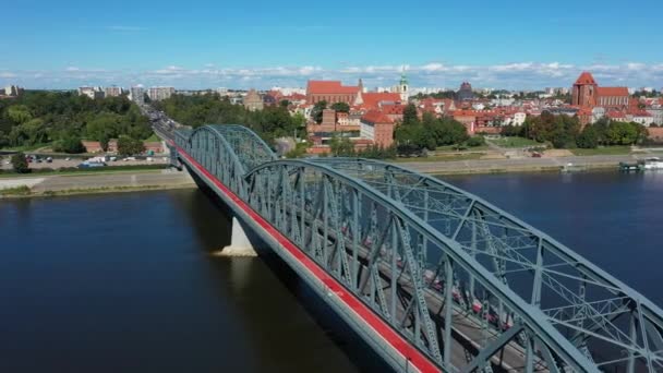 Most Wiślany Toruń Wisła Most Piłsudskiego Widok Lotu Ptaka Polska — Wideo stockowe