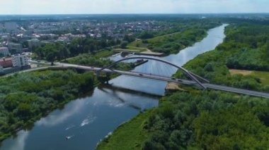 Madalinskiego Köprüsü Narew Nehri Ostroleka En Rzeka Hava Görüntüsü Polonya. Yüksek kalite 4k görüntü