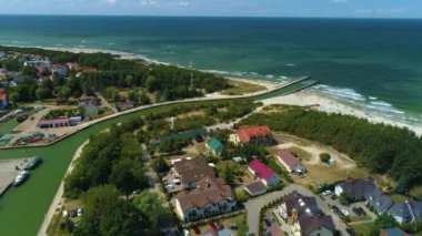 Panorama Limanı Baltık Denizi Rowy Morze Baltyckie Hava Görüntüsü Polonya. Yüksek kalite 4k görüntü