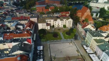 Eski kasaba pazarı Bydgoszcz Stary Rynek Centrum Aerial View Poland. Yüksek kalite 4k görüntü