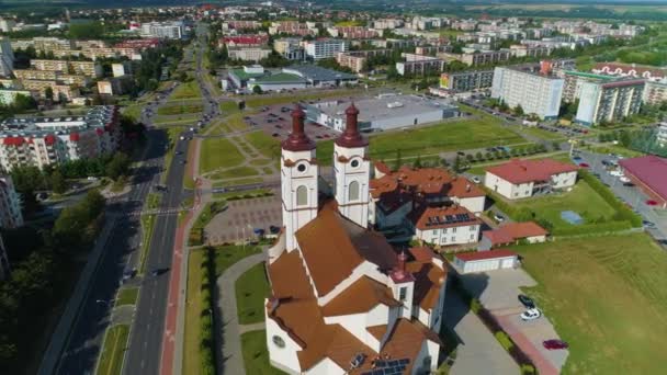 Panorama Rooms Katholieke Kerk Lomza Kosciol Luchtfoto Polen Hoge Kwaliteit — Stockvideo