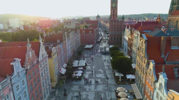 Long Market Downtown Gdansk Dlugi Targ Srodmiescie Aerial View Poland — Stock Video