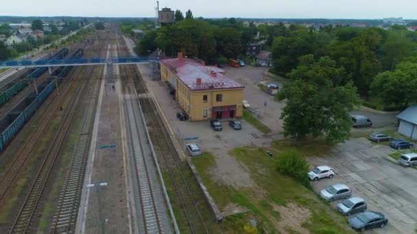 Station Ostroleka Dworzec Kolejowy Aerial View Polen Hoge Kwaliteit Beeldmateriaal — Stockvideo