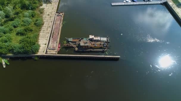 Old Boat Port River Narew Ostroleka Rzeka Aerial View Poland — Stock video