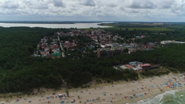 Пляж Балтійського Моря Miedzywodzie Plaza Morze Baltyckie Aerial View Poland — стокове відео