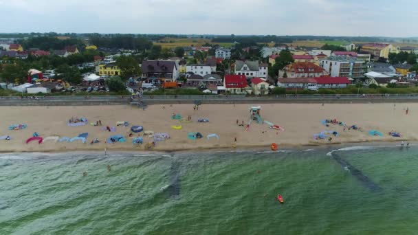 Sahil Baltık Denizi Sarbinowo Promenada Plaza Morze Baltyckie Hava Manzaralı — Stok video
