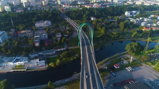 Pont Plupart Uniwersytecki Rivière Rzeka Brda Bydgoszcz Vue Aérienne Pologne — Video