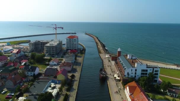 Puerto Quay Darlowo Nabrzeze Portowe Vista Aérea Polonia Imágenes Alta — Vídeo de stock