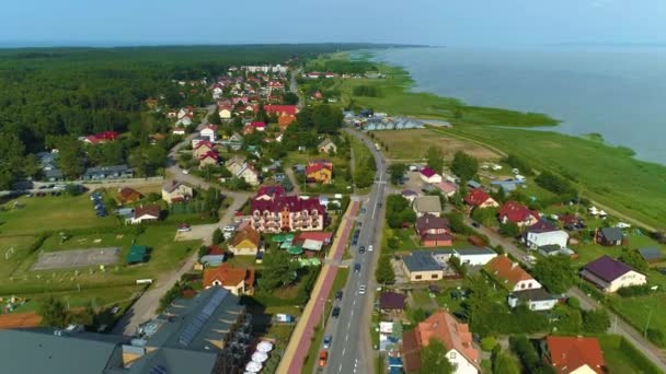 Krásná Krajina Main Street Katy Rybackie Krajobraz Aerial View Polsko — Stock video