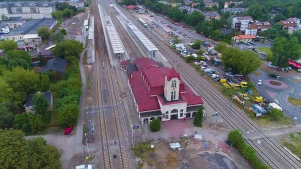 Station Otwock Dworzec Kolejowy Aerial View Polen Hoge Kwaliteit Beeldmateriaal — Stockvideo