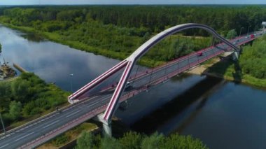 Madalinskiego Köprüsü Narew Nehri Ostroleka En Rzeka Hava Görüntüsü Polonya. Yüksek kalite 4k görüntü