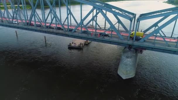 Ponte Pilsudski Bonita Vistula Torun Vista Aérea Mais Wisla Polônia — Vídeo de Stock