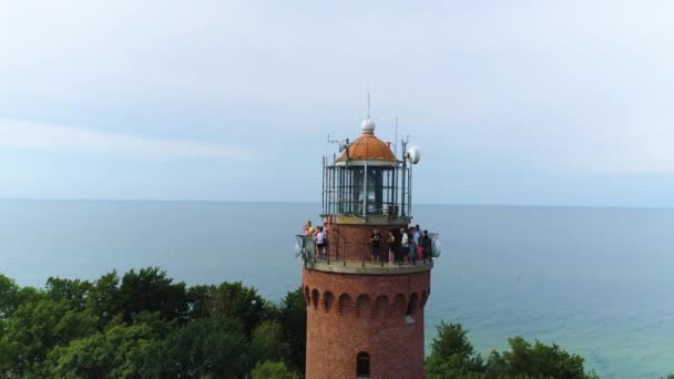 Lighthouse Gaski Latarnia Morska Aerial View Poland Кадри Високої Якості — стокове відео