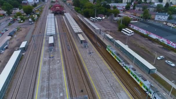 Järnvägsstationen Tåg Otwock Pociag Dworzec Kolejowy Antenn View Poland Högkvalitativ — Stockvideo