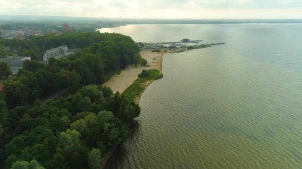 波兰Zatoka Aerial View的Puck Plaza海湾海滩 高质量的4K镜头 — 图库视频影像