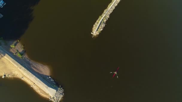 Kayak Marina Torun Przystan River Vistula Wisla Aerial View Poland — 图库视频影像
