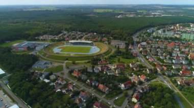 Panorama Mosir Stadyumu Pila Stadyumu Hava Görüntüsü Polonya. Yüksek kalite 4k görüntü