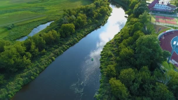 Water Boat Narew River Lomza Rzeka Rower Aerial View Polsko — Stock video