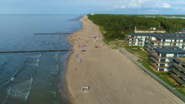 Strand Balti Tenger Dziwnow Plaza Morze Baltyckie Aerial View Lengyelország — Stock videók