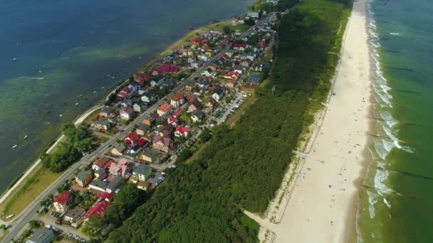 Top Paesaggio Chalupy Plaza Morze Vista Aerea Polonia Filmati Alta — Video Stock