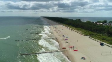 Plaj Baltık Denizi Chalupy Plaza Morz Hava Manzaralı Polonya. Yüksek kalite 4k görüntü