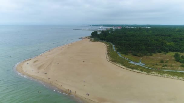Panorama Beach Baltic Sea Hel Plaza Morze Aerial View Polsko — Stock video
