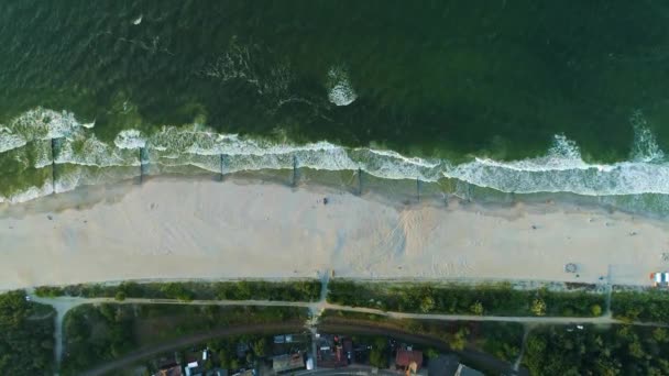 Пляж Кузница Крайобраз Plaza Aerial View Польша Высококачественные Кадры — стоковое видео