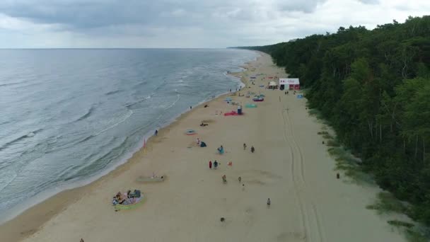 Strand Oostzee Lukecin Plaza Morze Baltyckiea Luchtfoto View Poland Hoge — Stockvideo