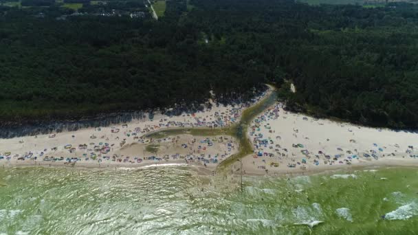 Estuary Piasnica Debki Ujscie Piasnicy Aerial View Poland High Quality — Stock Video