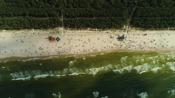 トップダウンビーチバルト海Karwia Plaza Morze Baltyckie空中ビューポーランド 高品質4K映像 — ストック動画