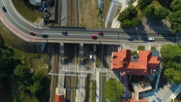 Top Railway Station Ustka Dworzec Pkp Aerial View Polen Hoge — Stockvideo