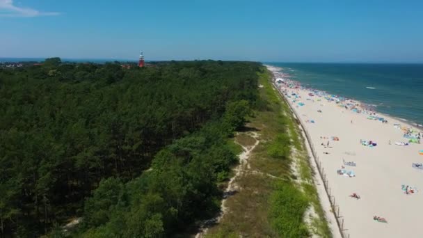 Beach Baltic Sea Forest Jastarnia Plaza Morze Baltyckie Aerial View — стоковое видео