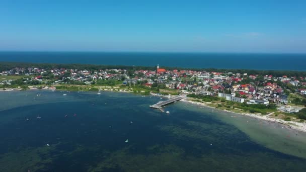 Pier Beach Jastarnia Plaza Molo Aerial View Polen Hoge Kwaliteit — Stockvideo