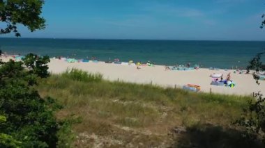 Plaj Baltık Denizi Jastarnia Plaza Morze Baltyckie Hava Görüntüsü Polonya. Yüksek kalite 4k görüntü