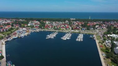 Port Jastarnia Krajobraz Hava Görüntüsü Polonya. Yüksek kalite 4k görüntü
