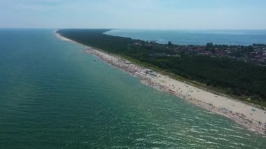 Panorama Sahili Baltık Denizi Jastarnia Plaza Morze Baltyckie Hava Manzaralı Polonya. Yüksek kalite 4k görüntü