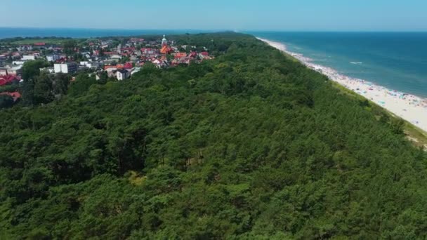Hermoso Paisaje Bosque Mar Báltico Jastarnia Krajobraz Vista Aérea Polonia — Vídeos de Stock