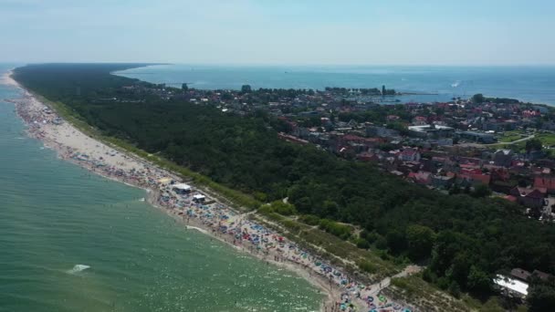 Panorama Beach Baltische Zee Jastarnia Plaza Morze Baltyckie Luchtfoto View — Stockvideo