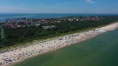 Panorama Sahili Baltık Denizi Jastarnia Plaza Morze Baltyckie Hava Manzaralı Polonya. Yüksek kalite 4k görüntü