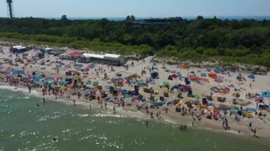 Plaj Baltık Denizi Jastarnia Plaza Morze Baltyckie Hava Görüntüsü Polonya. Yüksek kalite 4k görüntü