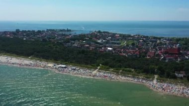 Panorama Sahili Baltık Denizi Jastarnia Plaza Morze Baltyckie Hava Manzaralı Polonya. Yüksek kalite 4k görüntü