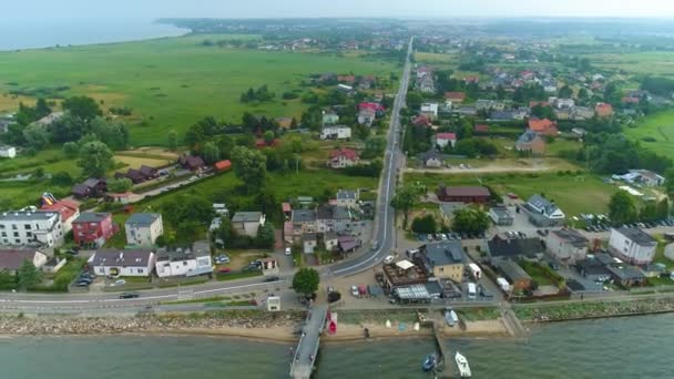 Panorama Bay Rewa Krajobraz Zatoka Gdanska Aerial View Polen Hoge — Stockvideo