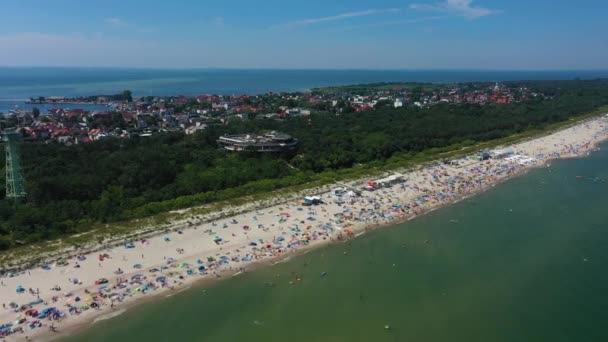 Panorama Beach Baltic Sea Jastarnia Plaza Morze Baltyckie Aerial View — Stock Video