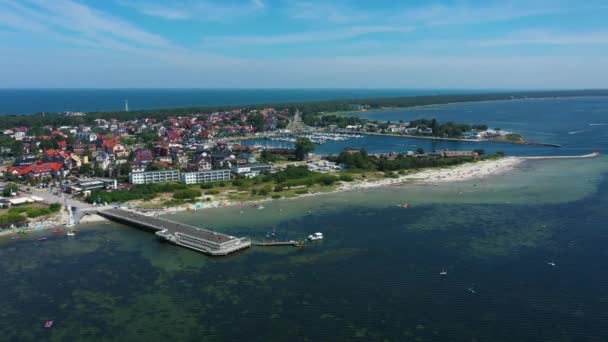 Pier Beach Jastarnia Plaza Molo Vista Aérea Polonia Imágenes Alta — Vídeos de Stock