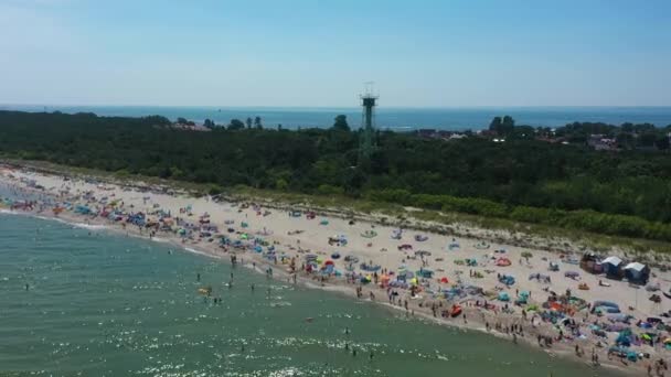 Panorama Beach Baltische Zee Jastarnia Plaza Morze Baltyckie Luchtfoto View — Stockvideo