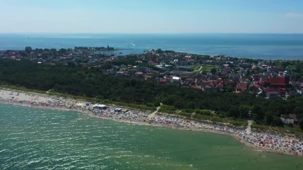 Panorama Playa Mar Báltico Jastarnia Plaza Morze Baltyckie Vista Aérea — Vídeos de Stock