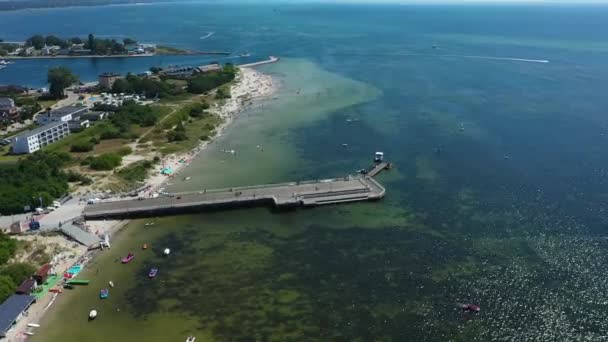 Pier Beach Jastarnia Plaza Molo Flygfoto Polen Högkvalitativ Film — Stockvideo